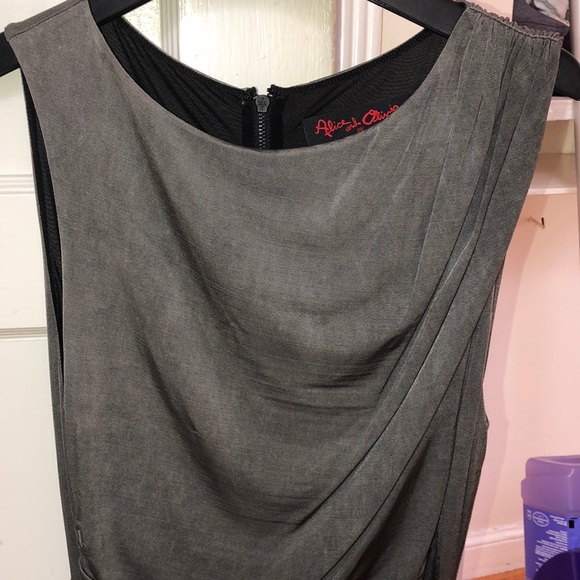 Alice + Olivia “Air” Draped Mesh Bodycon Midi Dress Size Small Gray Silver - Picture 7 of 8
